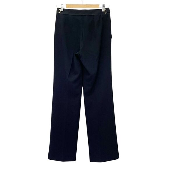 St. John Black Wide Leg Dress Pants Size 2 Nordstrom Gold Buckle Trim USA Made - Picture 3 of 11